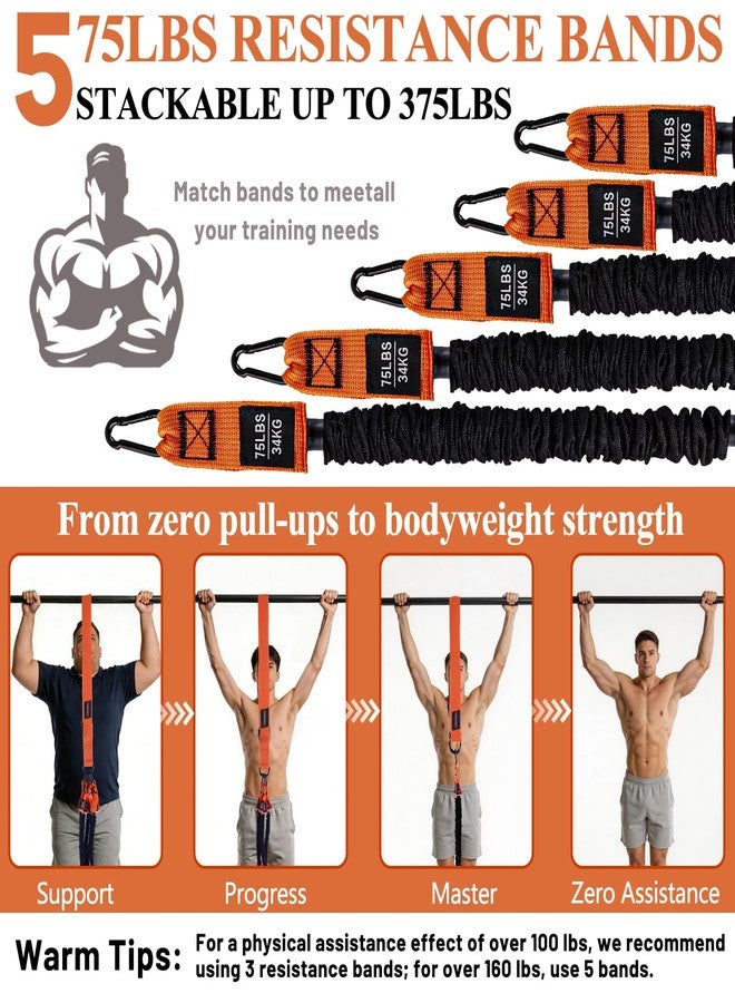 CHERAINTI Pull Up Assistance Bands, 375lbs Heavy Duty Pullup Assist Band Set with 5 Resistance Bands, Adjustable Strap, Comfortable Foot/Knee Rest, Handles & Door Anchor for Home Gym Strength Training - Image 2