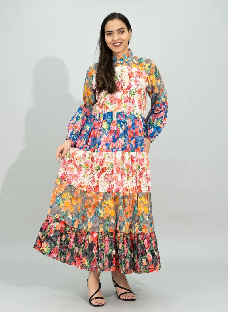 IKKXA Floral Printed Modern Jalabiya CJ1095 Multicolor