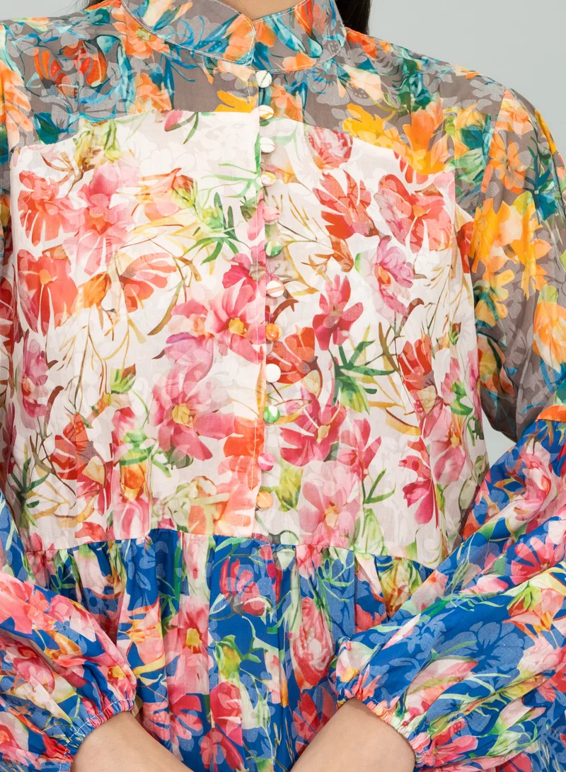 IKKXA Floral Printed Modern Jalabiya CJ1095 Multicolor