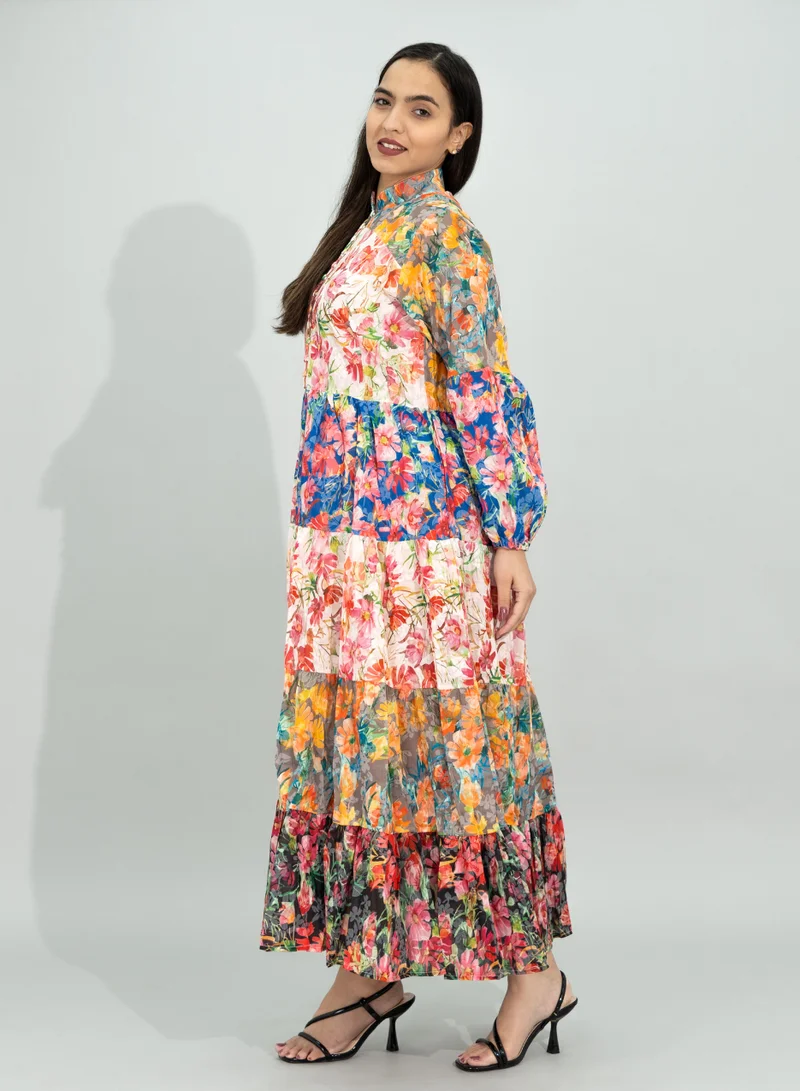 IKKXA Floral Printed Modern Jalabiya CJ1095 Multicolor