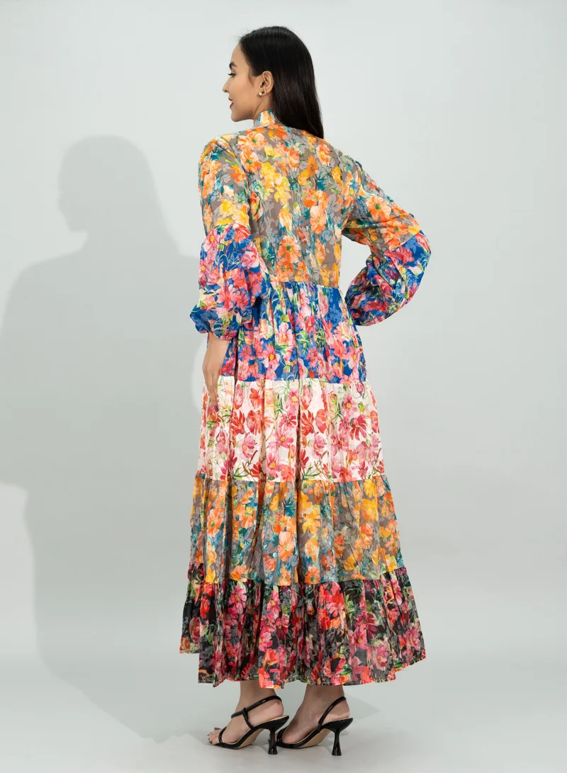 IKKXA Floral Printed Modern Jalabiya CJ1095 Multicolor