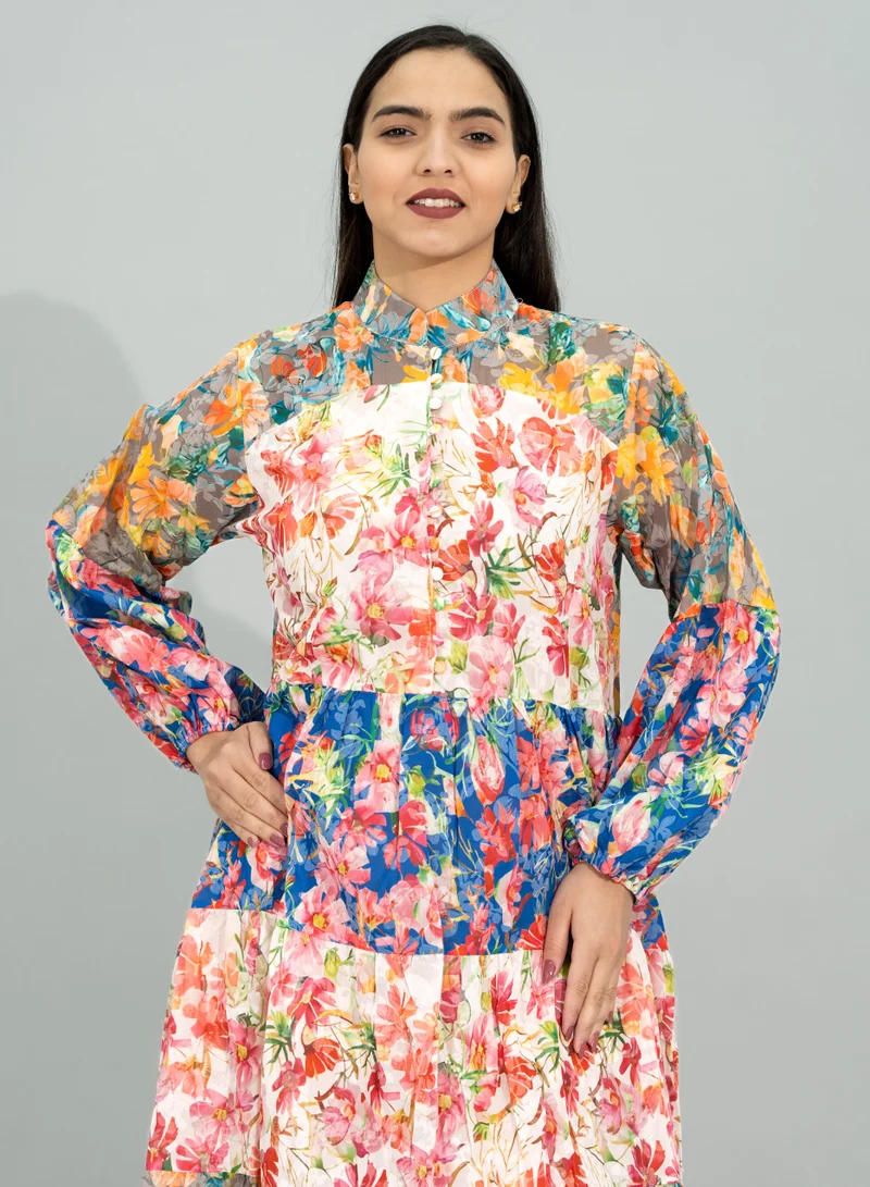 IKKXA Floral Printed Modern Jalabiya CJ1095 Multicolor