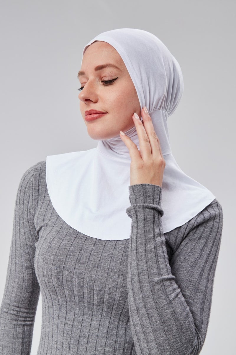 Sonbahar Moda Autumn Fashion Hijab Combed Cotton Sportsman Neck Hijab Bonnet S200 White  - Image 2