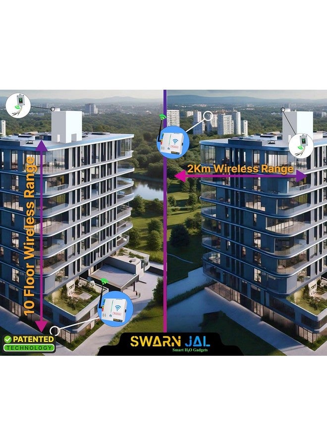 Swarn Jal مؤشر مستوى الماء اللاسلكي (الموديل: WL-A-RA10F) مع إنذار overflow و empty، 4 مستويات، مدى طويل يصل إلى 10 طوابق/ 2 كم، حساسات نحاسية، (تكنولوجيا مسجلة)  - Image 2