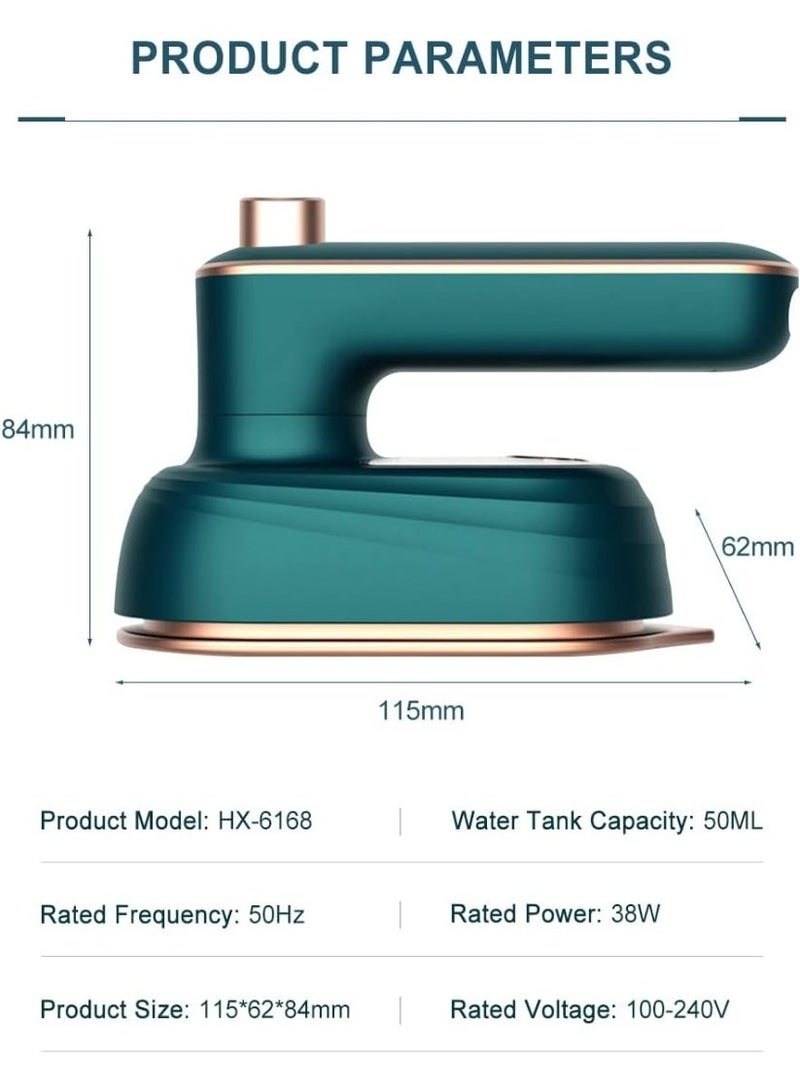 Bukela Portable Handheld Iron, Mini Handheld Iron for Clothes, Travel Garment Steamer, Mini Ironing Machine Support Dry And Wet Ironing for Home Business Travel (Green) - Image 3