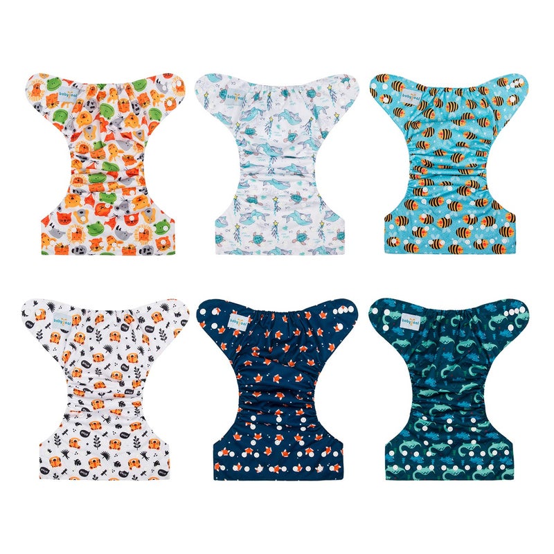 babygoal Reusable Cloth Diapers 6 Pack with 10pcs Inserts, One Size Adjustable Washable Pocket Nappy Covers for Baby Boys and Girls 6FB12 - Image 2