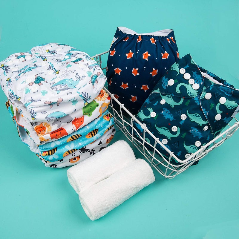 babygoal Reusable Cloth Diapers 6 Pack with 10pcs Inserts, One Size Adjustable Washable Pocket Nappy Covers for Baby Boys and Girls 6FB12 - Image 5