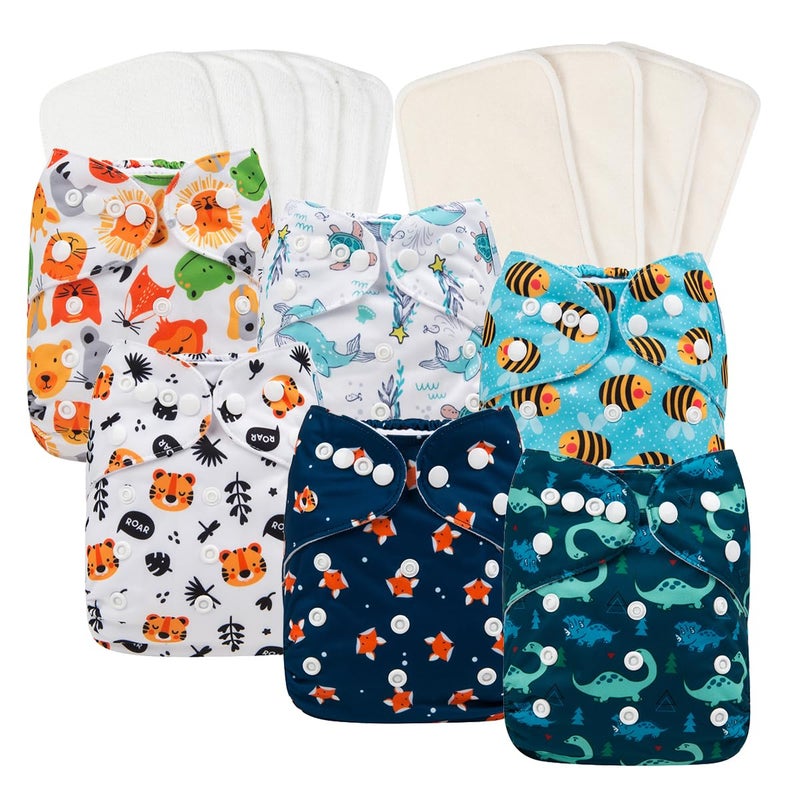 babygoal Reusable Cloth Diapers 6 Pack with 10pcs Inserts, One Size Adjustable Washable Pocket Nappy Covers for Baby Boys and Girls 6FB12 - Image 1