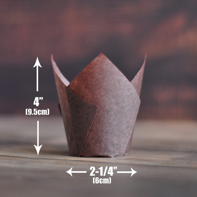 MyBakning Large size White+Brown Tulip Baking Cups 2-1/4"(Base diameter) x 4"(Wall height) Greaseproof paper baking cupcake Muffin liners, Case of 130 pcs - Image 3