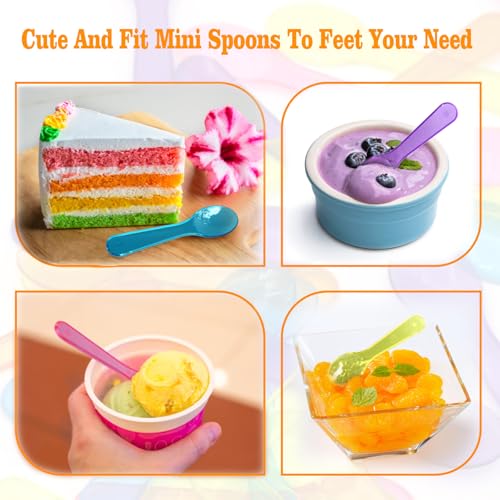 TANGTEA 200 PCS Mini Ice Cream Spoons - 3 Inch Tiny Plastic Disposable Tasting Spoons for Dessert, Yogurt, Baby Food & Sampling - Multicolor Small Spoon Bulk Pack for Parties, Events & Catering - Image 5