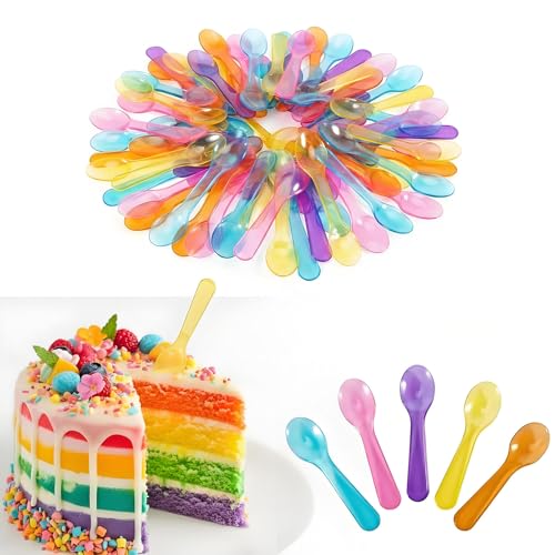 TANGTEA 200 PCS Mini Ice Cream Spoons - 3 Inch Tiny Plastic Disposable Tasting Spoons for Dessert, Yogurt, Baby Food & Sampling - Multicolor Small Spoon Bulk Pack for Parties, Events & Catering - Image 1
