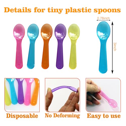 TANGTEA 200 PCS Mini Ice Cream Spoons - 3 Inch Tiny Plastic Disposable Tasting Spoons for Dessert, Yogurt, Baby Food & Sampling - Multicolor Small Spoon Bulk Pack for Parties, Events & Catering - Image 2