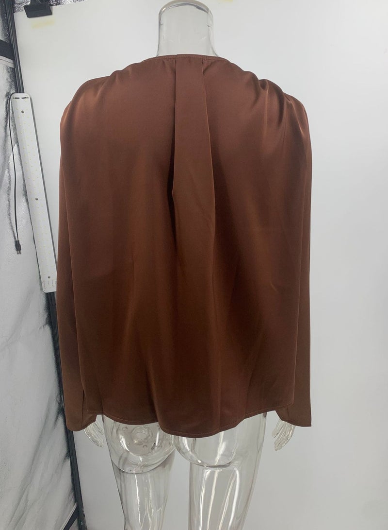Shougu New V-neck Floral Decoration Satin Long Sleeved Shirt  - Image 2