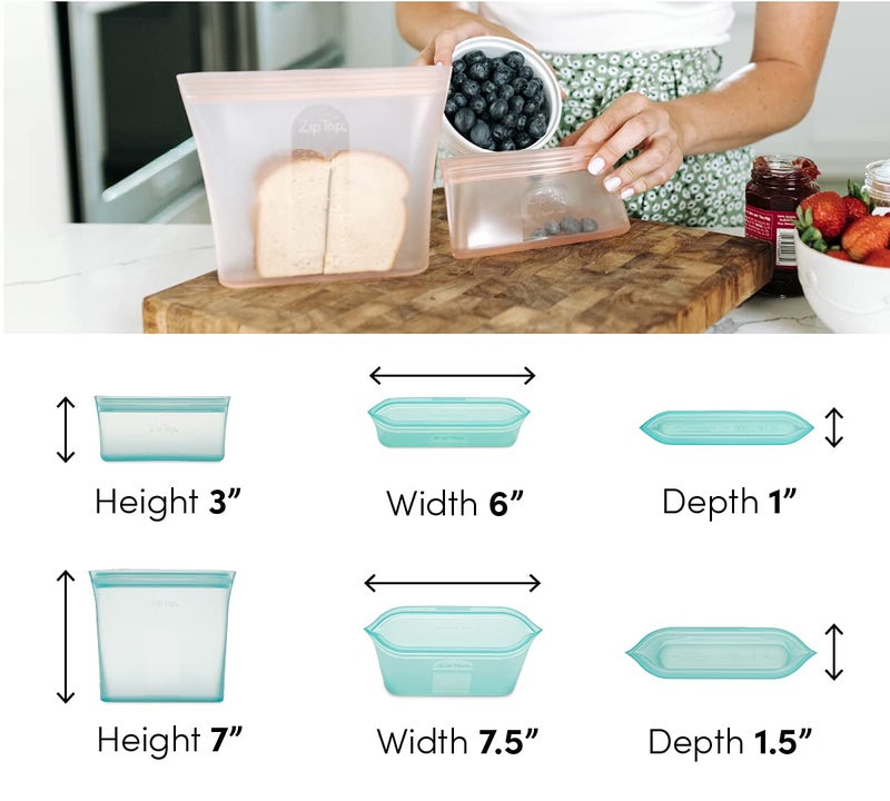 Zip Top Reusable Food Storage Bags | 2 Bag Set [Frost] | Silicone Meal Prep Container | Microwave, Dishwasher and Freezer Safe | Made in the USA - Image 4