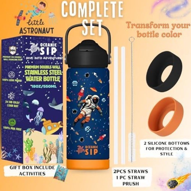 Oceanic Boys Stainless Steel Water Bottle 550ml 18oz Double-Wall Vacuum Insulated 304 Stainless steel Water Bottle BPA FREE Leak  Proof - Image 5