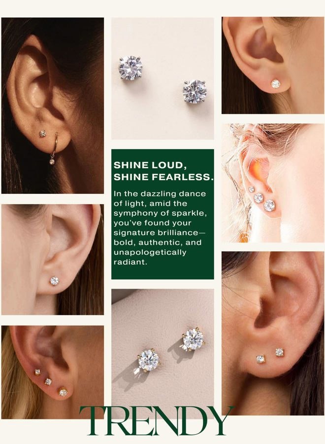 Kainier Women's 18K Gold Plated CZ Stud Earrings Simulated Diamond Round Cubic Zirconia Ear Stud Set?5 Pairs) - Image 4