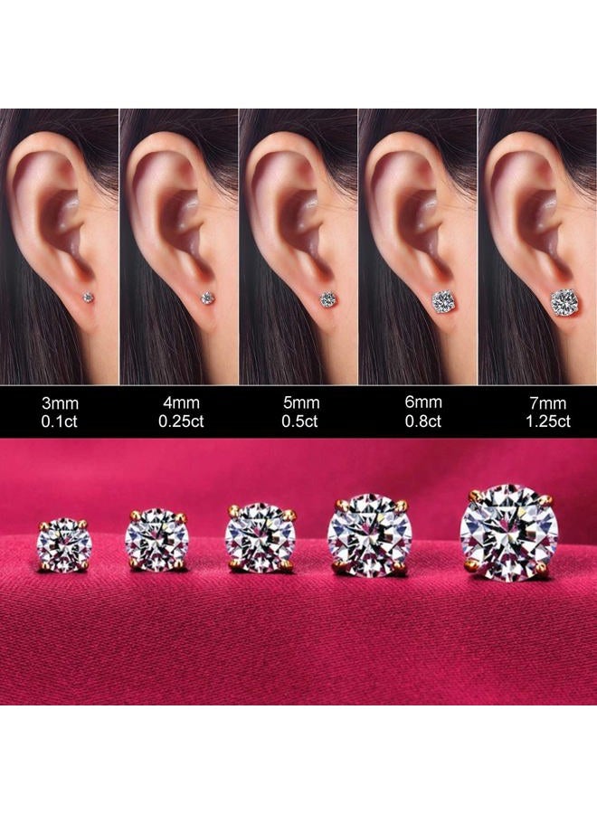 Kainier Women's 18K Gold Plated CZ Stud Earrings Simulated Diamond Round Cubic Zirconia Ear Stud Set?5 Pairs) - Image 2