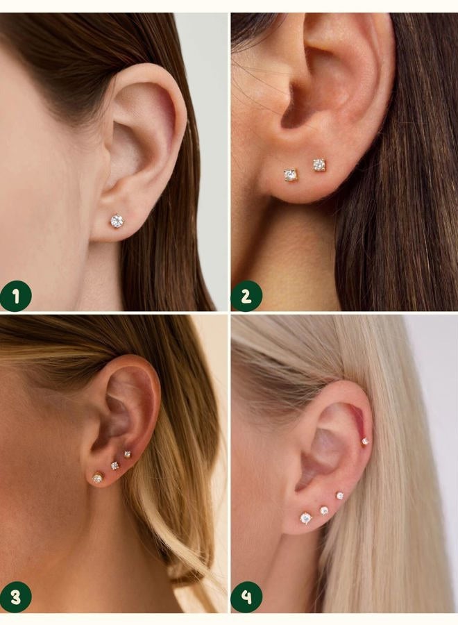 Kainier Women's 18K Gold Plated CZ Stud Earrings Simulated Diamond Round Cubic Zirconia Ear Stud Set?5 Pairs) - Image 5