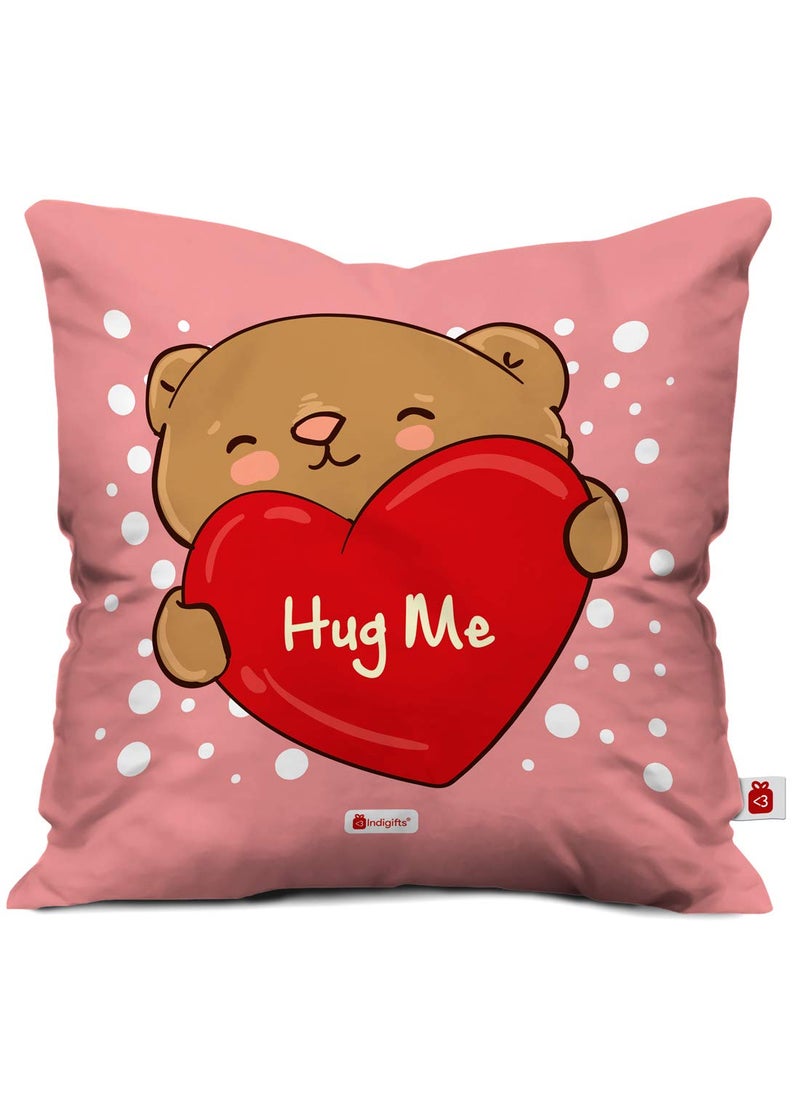 Indigifts - Indigifts Valentine Gift Hamper for Girlfriend Cute Teddy, Artificial Rose & Photo Magnet with Postcard Love Quote Pink Cushion Cover with Filler 12x12 Pink, Love Gifts, Gift for Wife - Image 1