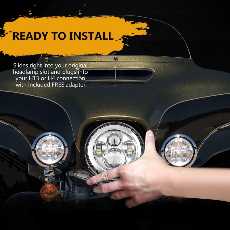 SUNPIE Compatible with H_arley Motorcycle 7 Inch Head light Fog Lights Combo, Compatible with Road King Road/Street/Electra Glide - Image 5