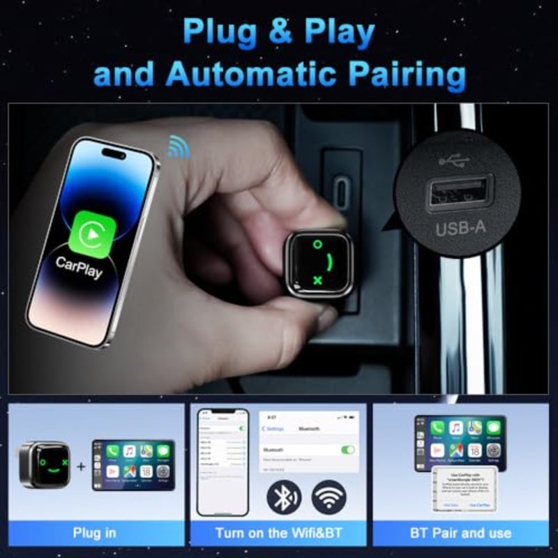 محول CarPlay اللاسلكي، تحويل سلكي إلى لاسلكي، CarPlay 2 في 1 وAndroid Auto، توصيل وتشغيل صغير، اتصال تلقائي سريع وبدون زمن وصول، USB/USB-C للسيارات المزودة بتقنية CarPlay المدمجة وiOS 10+/Android 11+ - Image 4