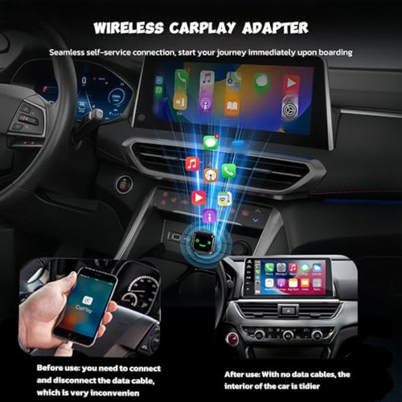 محول CarPlay اللاسلكي، تحويل سلكي إلى لاسلكي، CarPlay 2 في 1 وAndroid Auto، توصيل وتشغيل صغير، اتصال تلقائي سريع وبدون زمن وصول، USB/USB-C للسيارات المزودة بتقنية CarPlay المدمجة وiOS 10+/Android 11+ - Image 2