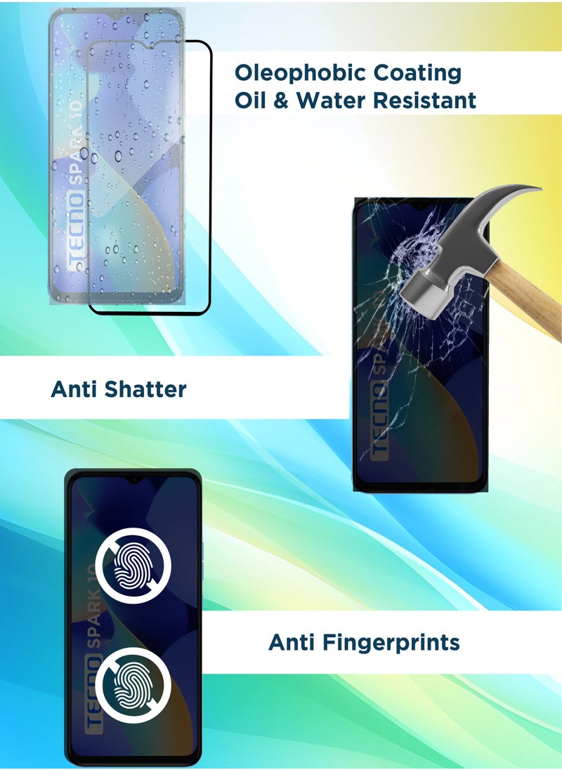 Tecno Spark 10 - Tempered Glass Screen Protector - Delicate Touch , Higher Transparency , Easy to Install ,Anti-scratch and Bubble-free Screen Protector - Black