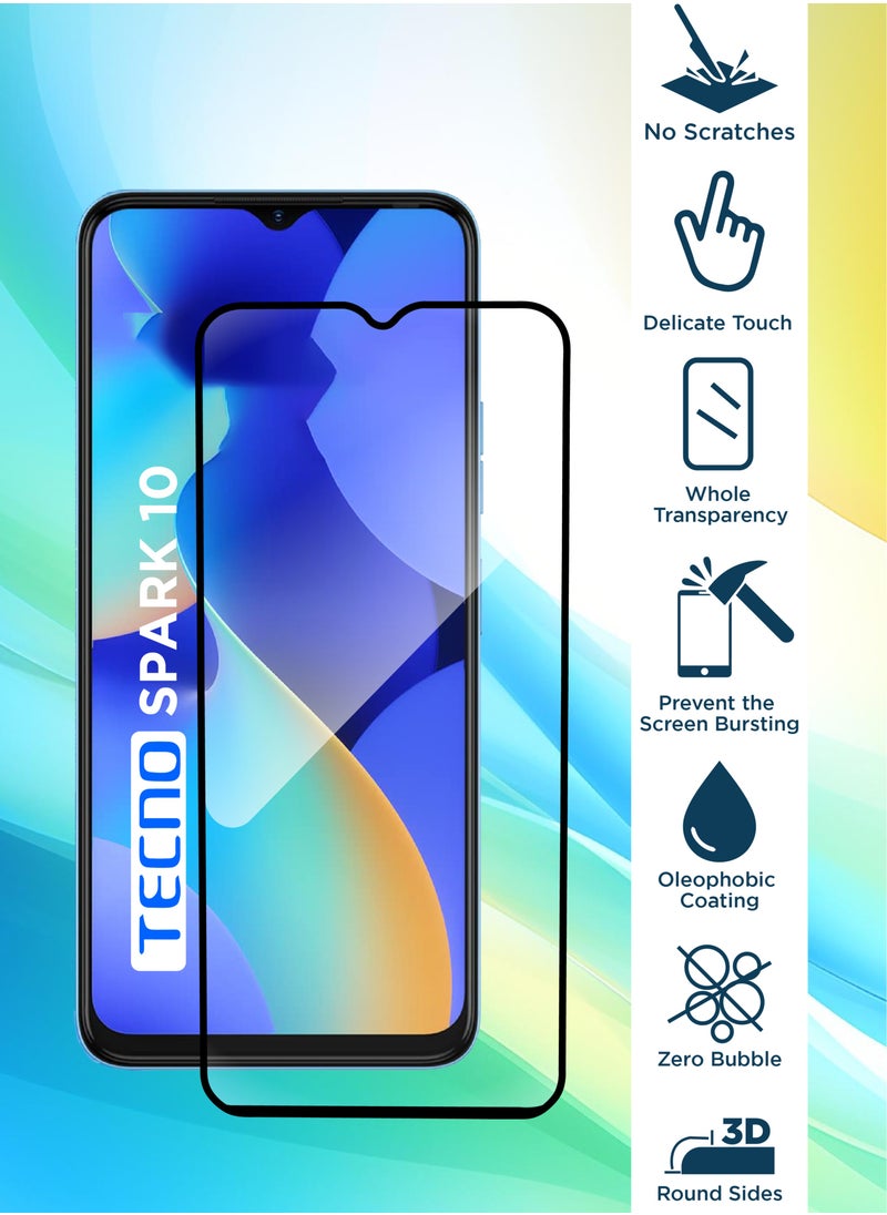 Tecno Spark 10 - Tempered Glass Screen Protector - Delicate Touch , Higher Transparency , Easy to Install ,Anti-scratch and Bubble-free Screen Protector - Black