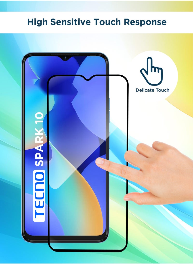 Tecno Spark 10 - Tempered Glass Screen Protector - Delicate Touch , Higher Transparency , Easy to Install ,Anti-scratch and Bubble-free Screen Protector - Black