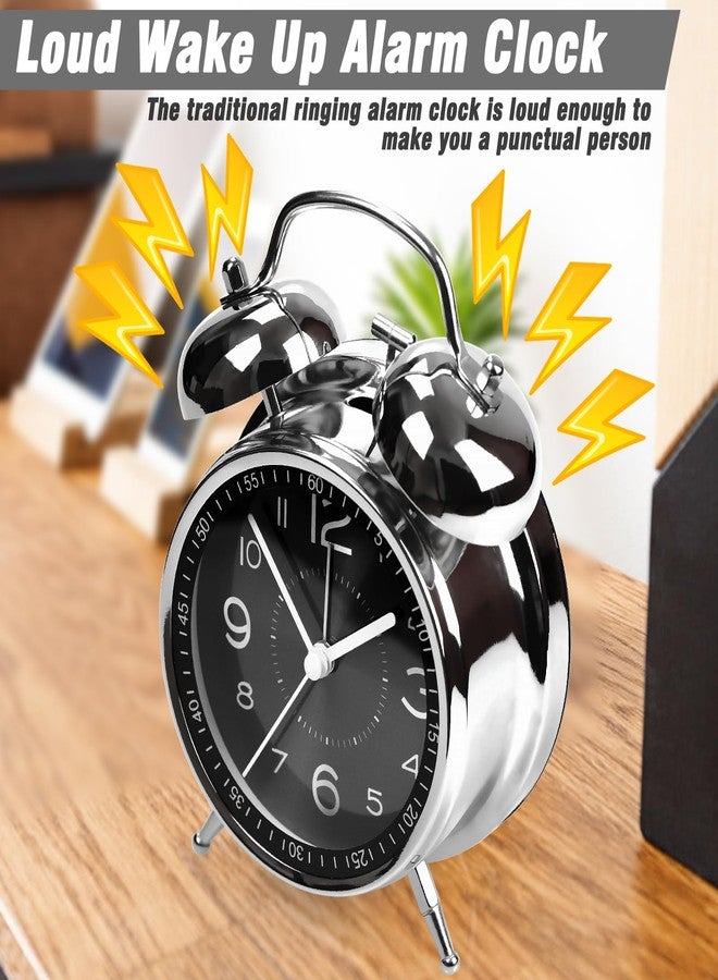 ساعة منبه AYRELY® فائقة الصوت للبالغين الذين ينامون نوماً عميقاً، تصميم كلاسيكي بجرسين، كوارتز صامت بدون صوت تكتكة مقاس 4 بوصات مع إضاءة خلفية، قرص معدني، مثالية لغرف النوم والجانب السرير (أسود) - Image 4