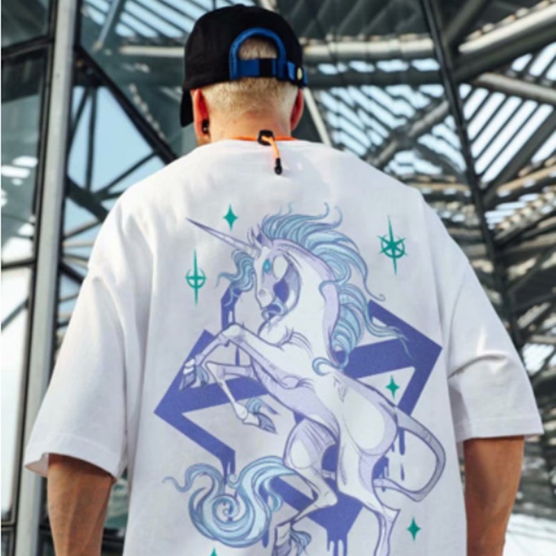Large Size Men's Fat Short-sleeved Men's T-shirt Trendy Loose Summer White Half-sleeved Fat Plus Fat Plus Plus Trendy T-shirt - Image 2