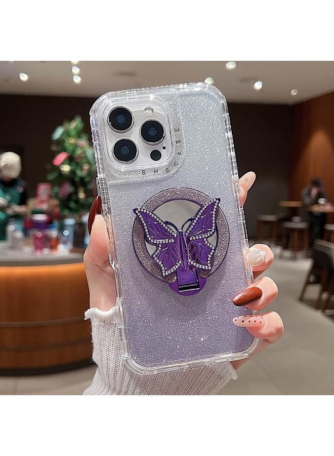 S-TOP Case For iPhone 16 Pro Mirror Butterfly Holder Glitterr MagSafe Phone Case - Image 1