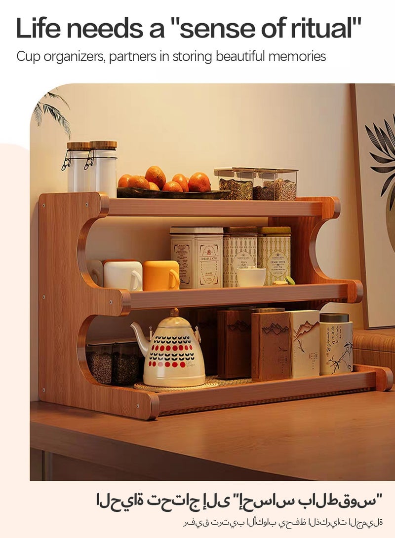 Sunnaltree 3 Tier Cup Drying Rack, Cup Storage Rack, Wood Material Multi-Functional Storage Rack, Coffee Mug Racks Easy to Install and Clean, Countertop Organizer, for Home Bathroom Kitchen Glass cup and Food for Kitchen, Home, Coffee Bar - Image 3