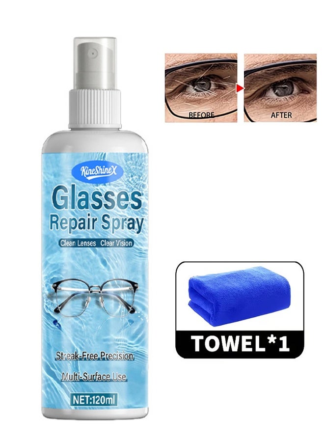 KineShineX Glasses Repair Spray - Glass Scratch Remover for Eyeglasses, Sunglasses, Camera Lens & Phone Screens, 120ml Portable Lens Cleaning & Restoration Liquid for Clearer Vision - Image 1