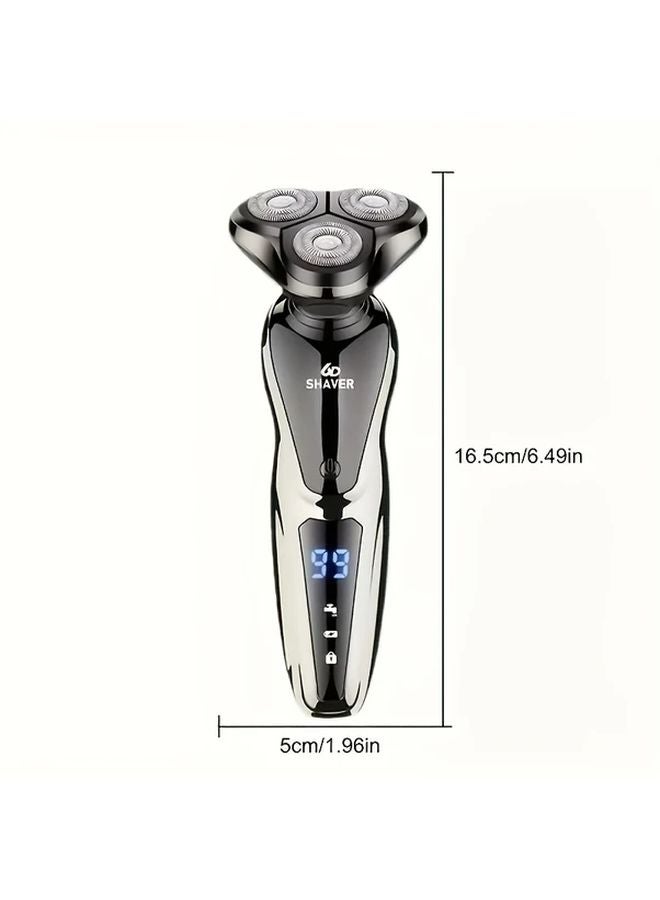 ماكينة حلاقة كهربائية 3 في 1 فضية مع قاطع شعر الأنف، شاحن عبر USB، شفرات عائمة ثلاثية الأبعاد، للاستخدام الجاف والرطب - Image 3