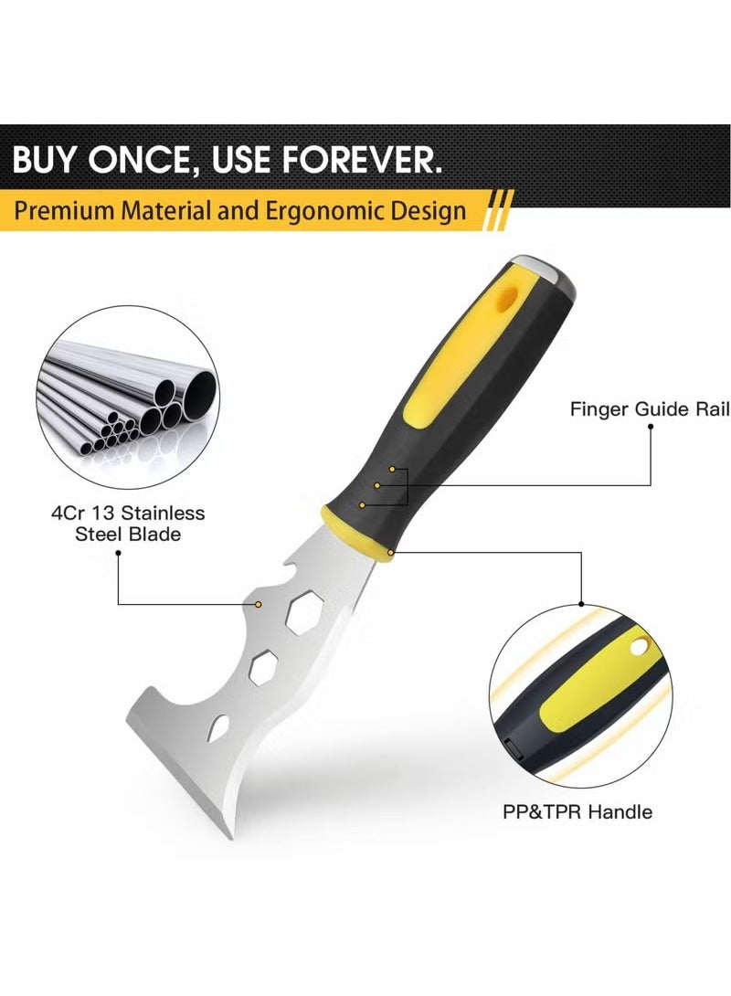Scraper Tool, Stainless Steel 13-in-1 Painters Tool, Professional Multi Paint Stripper Tool Includes Paint Roller, Straight Scraper, Curved Scraper and More - Image 2