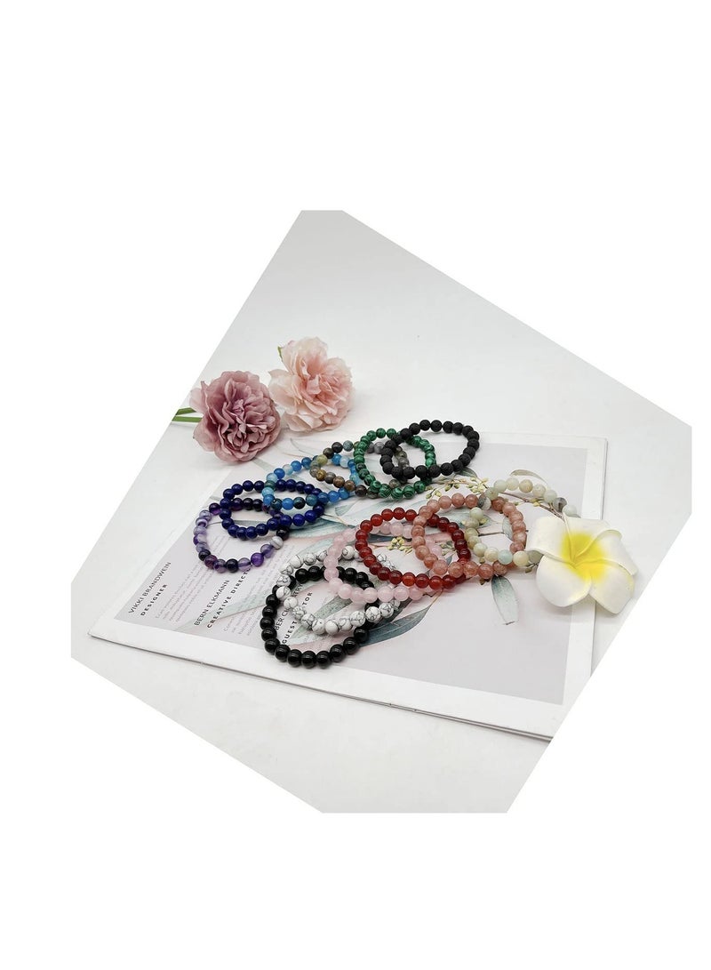 SYOSI 12PCS 8mm Semi-precious Beaded Bracelets for Men Women Healing Stretch Round Bead Crystal Gemstones Bracelets Unisex - Image 3