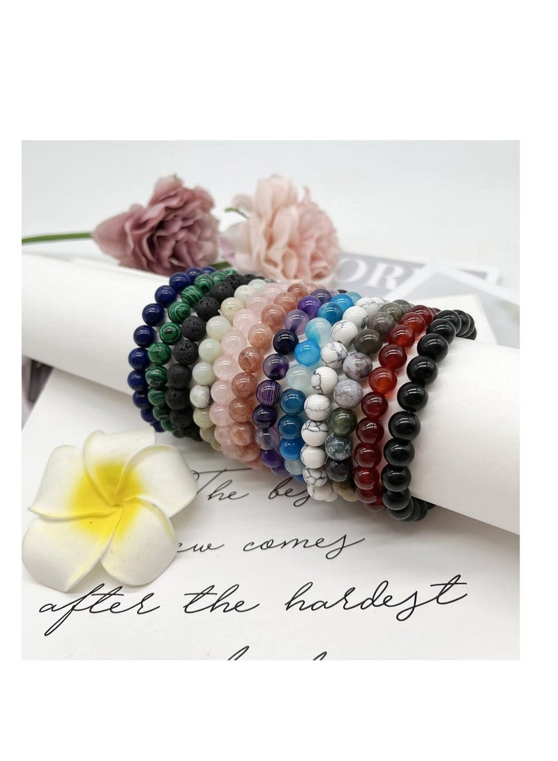 SYOSI 12PCS 8mm Semi-precious Beaded Bracelets for Men Women Healing Stretch Round Bead Crystal Gemstones Bracelets Unisex - Image 4