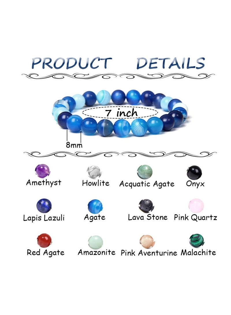 SYOSI 12PCS 8mm Semi-precious Beaded Bracelets for Men Women Healing Stretch Round Bead Crystal Gemstones Bracelets Unisex - Image 2