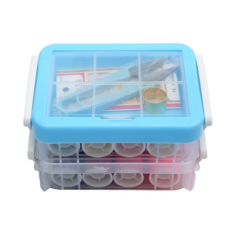 Double Layer Sewing Kits Box with Color Needle Thread Box Scissor pin Buttons Organizer Item for Tailoring Accessories Silai MachineSewing Tool Set 45 Reels Storage Assorted 23 x 13 x 9 cm