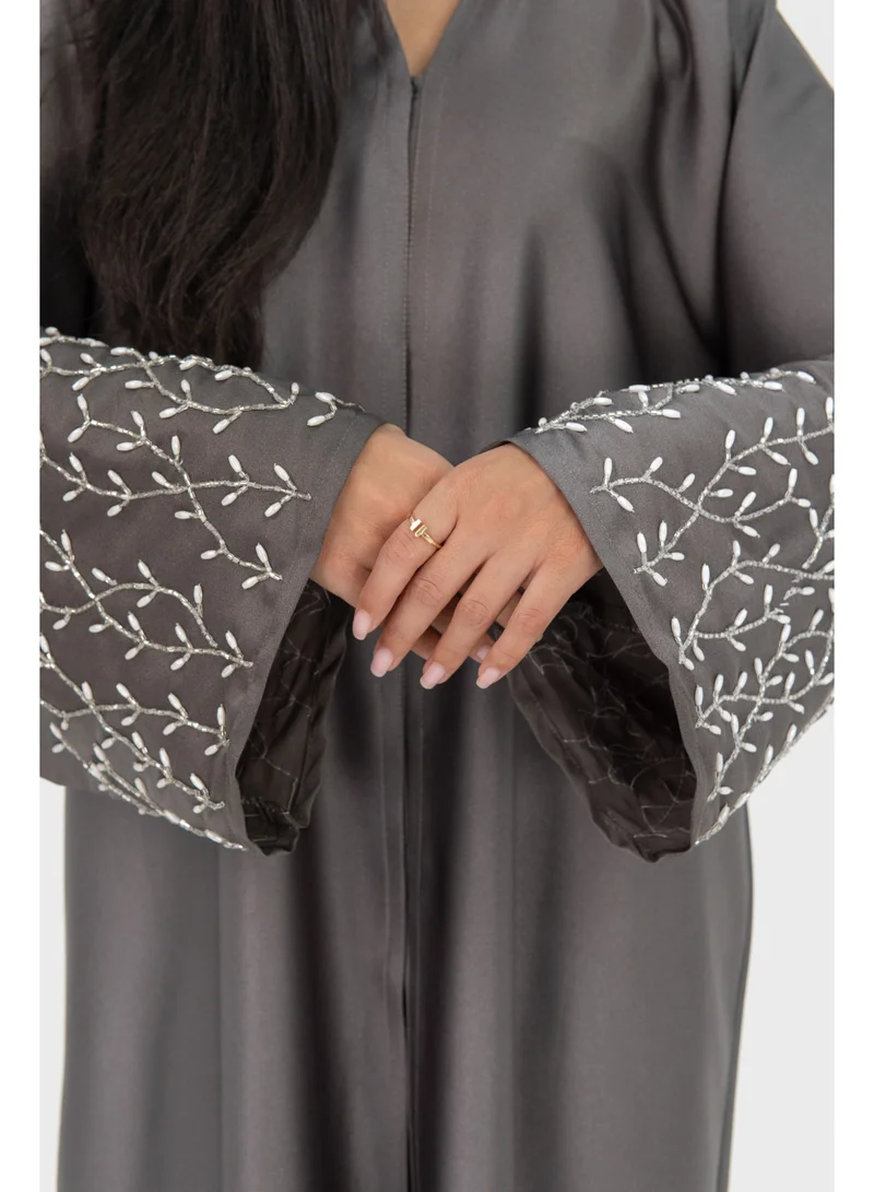 Ophelia  MARA Abaya for Women – Elegant Dark Gray Full-Length Modest Abaya with Long Sleeves for Women | Best Price UAE