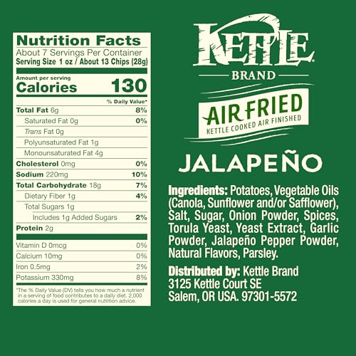 Kettle Brand Potato Chips, Air Fried Jalapeño Kettle Chips, 6.5 Oz Bag - Image 2
