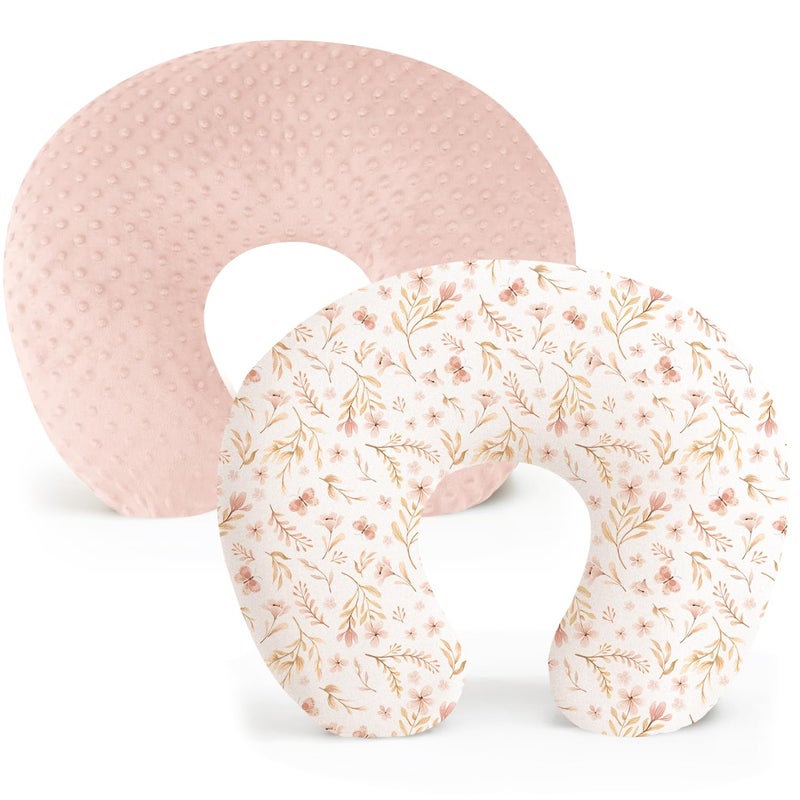 Konssy 2 Pack Nursing Pillow Covers, Soft and Comfortable Nursing Cover for Breastfeeding Pillows, Pillow Slipcover for Baby Girls Boys Newborn(Pink, Pink Spring) - Image 1