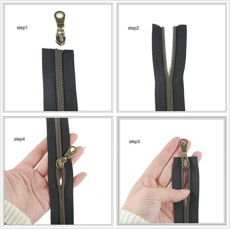 Leekayer #5 Antique Brass Metallic Nylon Coil Zippers by The Yard Bulk 10 Yards (Brown Tape with 25pcs Brass Sliders for DIY Sewing Tailor Craft Bag(Brown) - Image 3