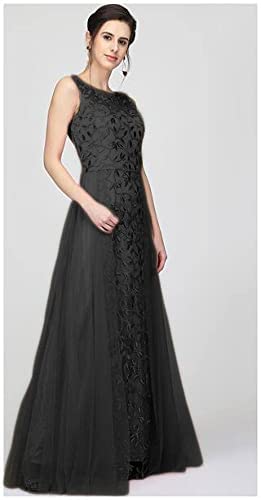 PATLANI Women's Net Embroidery Aline-Flered Gown Dress for Women Full Stitched Gown Ready to wear.(All Over-Black-XXL) - Image 3