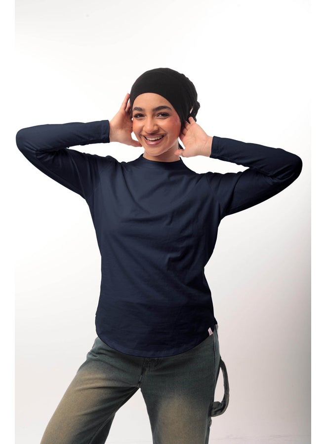 Breathe double layer short fit long sleeves basic t-shirt women-Navy Blue - Image 1