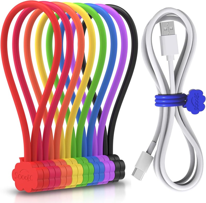 SOOoEC Magnetic Cable Ties, 8 Pack 7.2" Magnetic Twist ties Cute Cloud Design, Silicone Zip Ties with Strong Magnet for Bundling and Organizing, Fridge Magnets, Assorted Colors. - Image 1