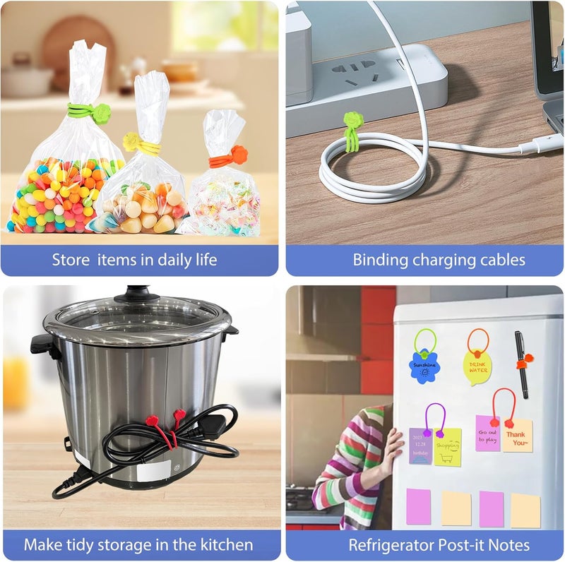 SOOoEC Magnetic Cable Ties, 8 Pack 7.2" Magnetic Twist ties Cute Cloud Design, Silicone Zip Ties with Strong Magnet for Bundling and Organizing, Fridge Magnets, Assorted Colors. - Image 5