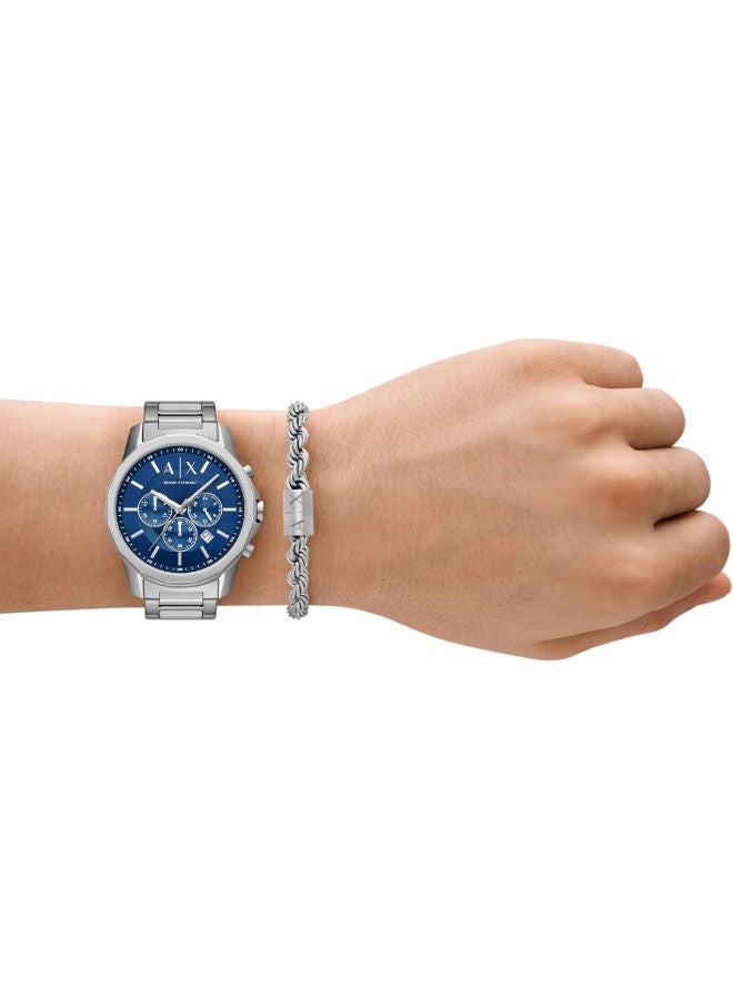 ارماني اكسشينج Men Stainless Steel Chronograph Wrist Watch AX7176SET with A Matching Stainless Steel Rope Chain Bracelet - Image 3
