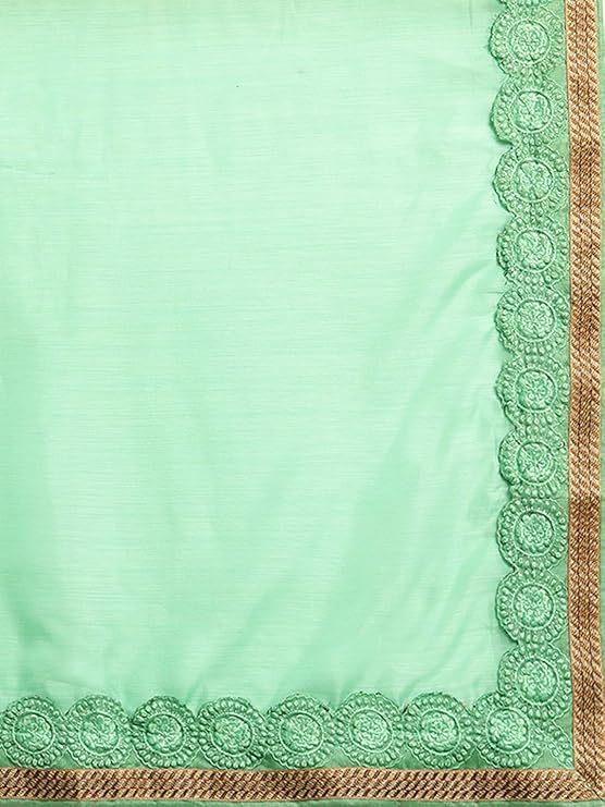 HEMOVIA Pure Fancy Georgette Embroidery Saree Rich Pallu Design Lace Zari Work Trendy Occassion Wear, women sarees With Unstitched Blouse Piece Embroidery Work sarees latest (Green-2) - Image 5